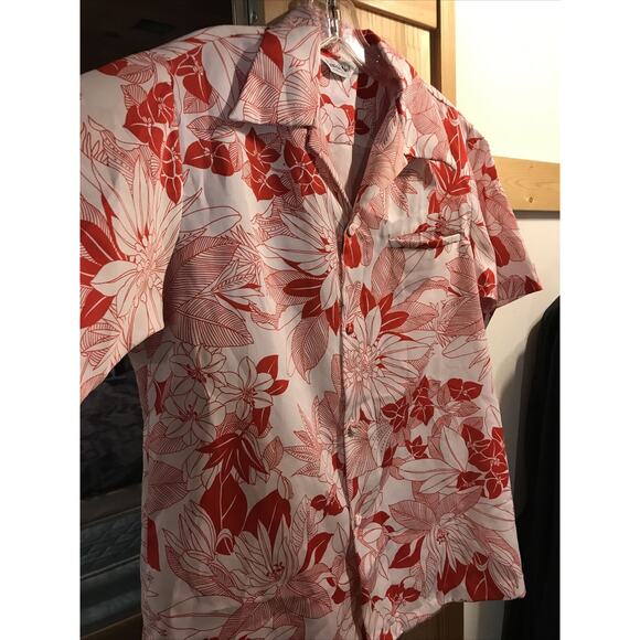 Hawaii Nei Honolulu Vintage Men’s L Red Floral Short Sleeve Button Down Shirt - Picture 3 of 12
